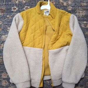 Large LIV Women's Yellow and Cream Puffer Jacket